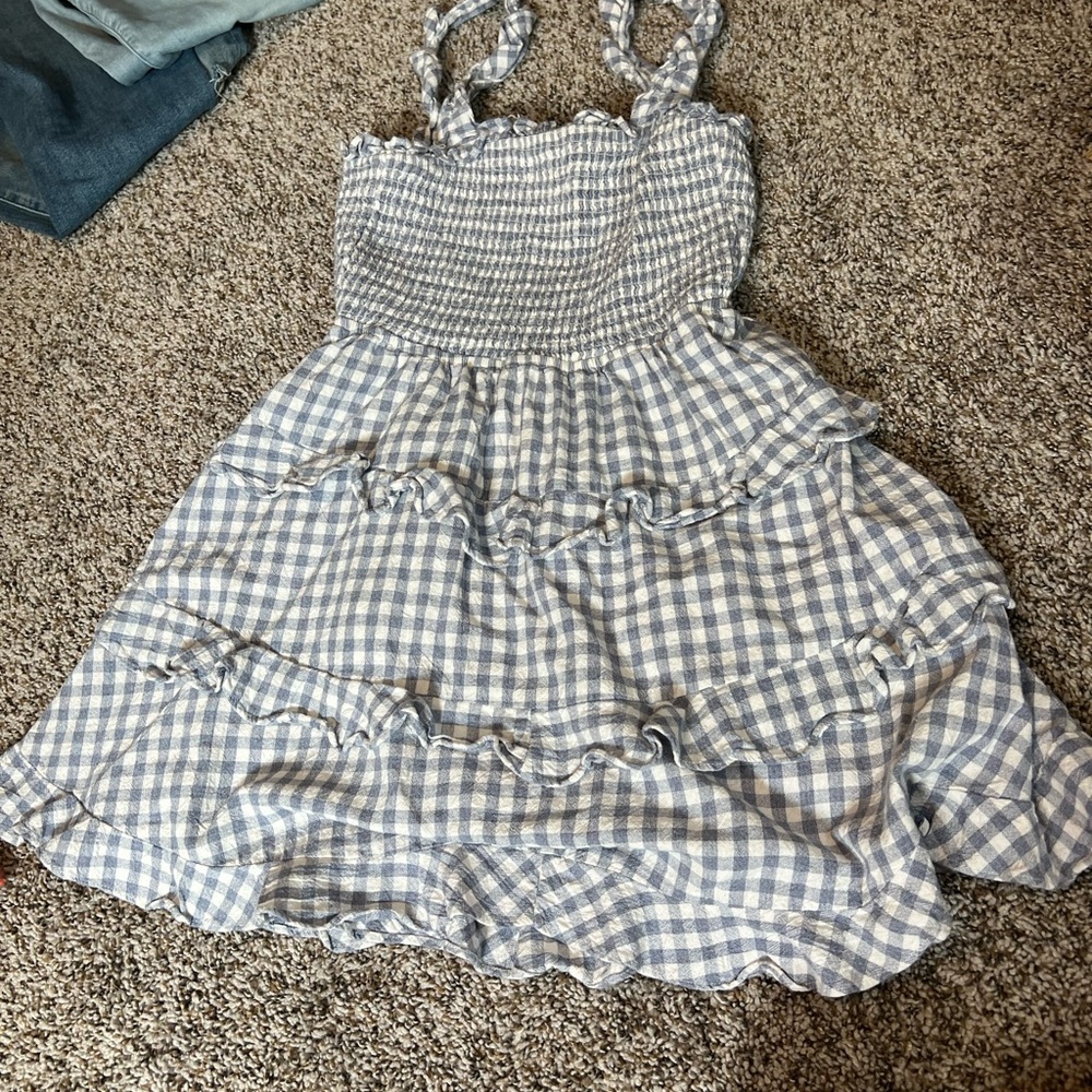 Gingham Smocked Tiered Sundress for Girls - Blue & White
